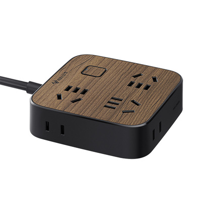 公牛6位家用木纹排插座带侧边孔