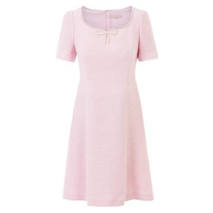 LIME莱茵小香风连衣裙淡粉色春夏新款粗花呢短袖收腰显瘦裙子