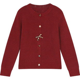 妖精的口袋软糯慵懒红色毛衣女2026冬季新款高级感千金风开衫外套