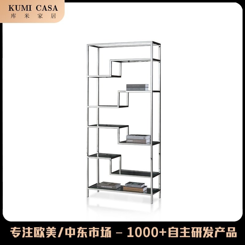 简约不锈钢落地陈列架玻璃服装店置物架轻奢酒柜透明展示柜收纳架