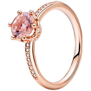 [38女王节]Pandora潘多拉粉色闪耀王冠单石戒指浪漫轻奢礼物