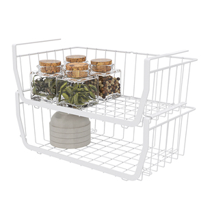 厨房置物架橱柜下挂架悬挂式双层收纳筐柜子内隔板分层吊柜下挂篮