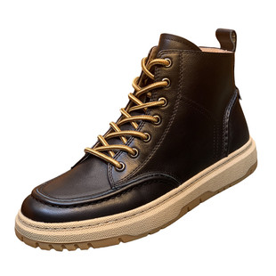 欧洲站男鞋2025冬季新款真皮高帮板鞋男加绒保暖棉靴潮流马丁短靴