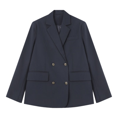Basic House/百家好藏青色双排扣西装女春季新款高知学院风外套