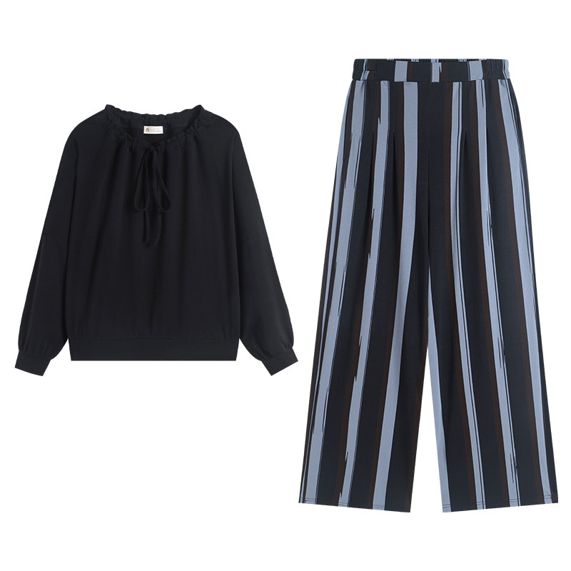 春秋季柔软棉情侣条纹家居服套装