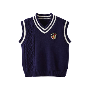 儿童学院风针织背心毛衣2026新款春秋季男童马甲女童坎肩上衣校服