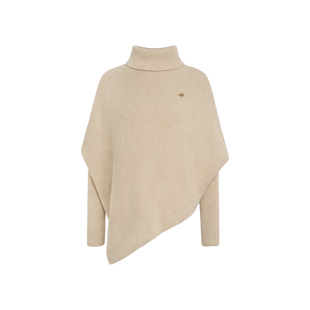 祝绪丹同款 Kroche  高领蝙蝠型坑条织法不规则下摆斗篷毛衣