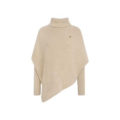 高领不规则下摆宽松保暖斗篷毛衣