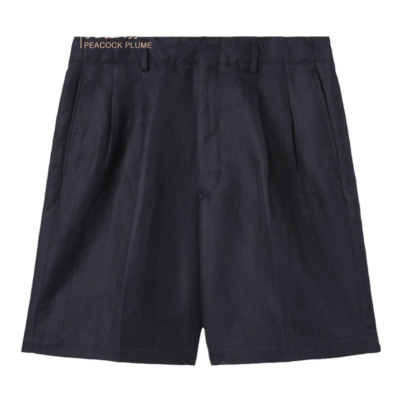 Loro Piana/诺悠翩雅男裤亚麻和丝绸海军蓝色高腰百慕大短裤