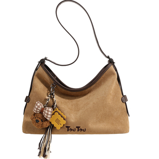 TOUTOU新款麂皮大容量托特包软袋hobo包高级感通勤腋下包斜挎包女