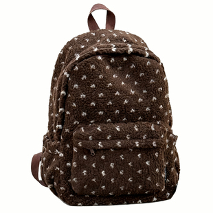 韩系ins波点毛绒双肩包女冬季 初高中学生书包休闲百搭轻便小背包