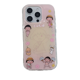 网红可爱樱桃小丸子适用苹果16手机壳带挂件iphone15promax卡通新款17promax防摔套14Pro少女心硅胶13女全包