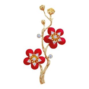 中国风红梅花胸针高档女奢华复古旗袍压襟别针配饰品精致气质胸花