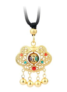 国潮风如意长命锁项链祥云福字珐琅彩久不掉色黑绳子颈链复古宫廷