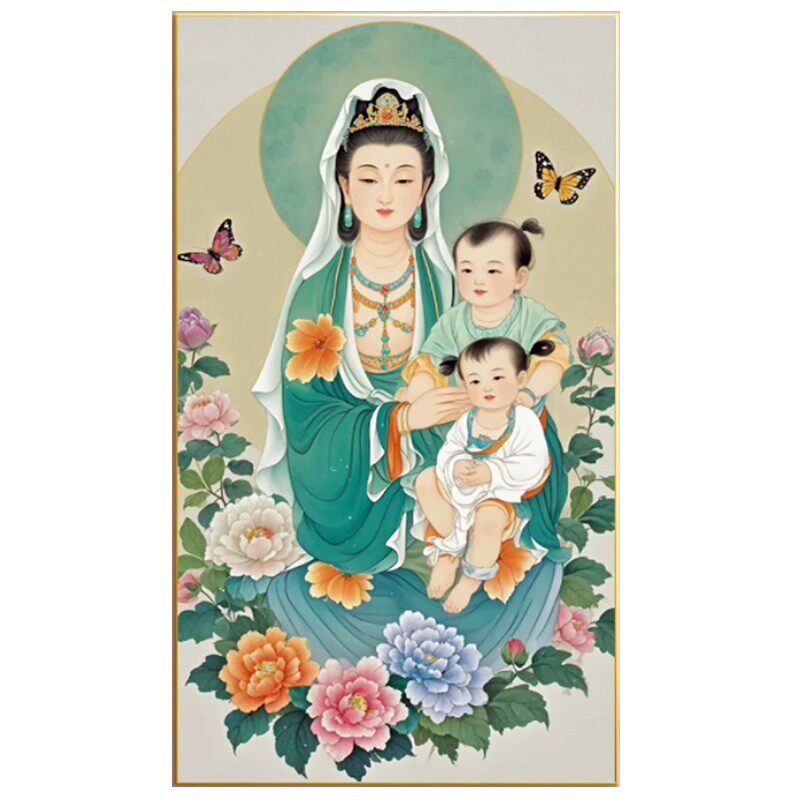 2026年新款钻石画送子龙凤观音菩萨佛像粘贴砖石秀十字绣满钻中堂