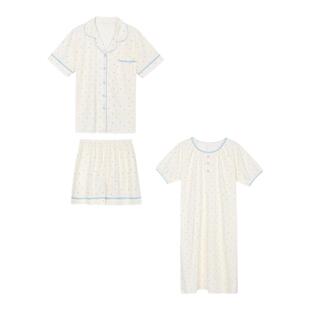 馨帮帮Homedress 清新波点短袖睡衣睡裤女春秋柔软透气长袖家居服