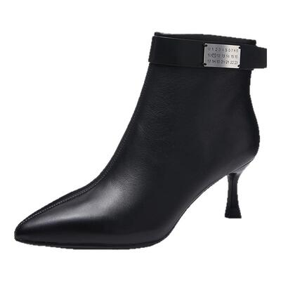 尖头短靴女鞋Aee/爱意羊皮时尚