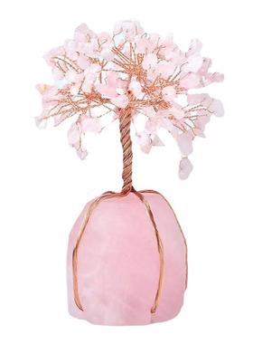 天然粉水晶宝石招桃花摆件水晶树原石可爱工艺品晶石消磁粉晶饰品