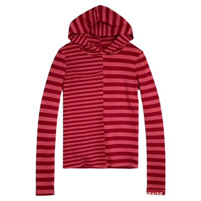 现货！宽细条纹拼接撞色长袖T恤韩国2026不对称修身连帽长袖上衣