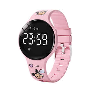 迪士尼儿童电子手表学生运动防水只看时间3D计步震动闹钟智能腕表