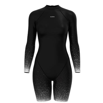 TOSWIM连体平角泳衣女夏游泳衣长袖防晒圆领运动休闲保守遮肚显瘦