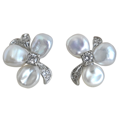 天然巴洛克珍珠花朵耳钉气质耳饰