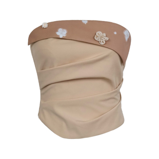 【徐艺洋同款】易碎商店·云絮漫游设计感咖色印花抹胸裤子套装