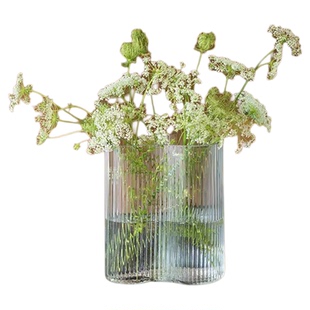 ins风格扁平脚印花瓶 北欧客厅网红花瓶轻奢摆件透明玻璃百合插花