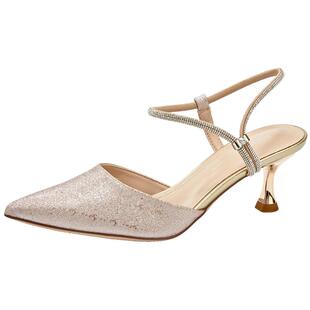 大东后空凉鞋女鞋2025夏季新款优雅细跟高跟尖头套脚包头时尚3422