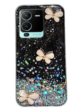 透明滴胶蝴蝶闪粉适用vivoS15手机壳女s12pro新款s15e新品s10防摔s7e/s6奢华iqooneo6网红iqooz3/z5x潮vivis9