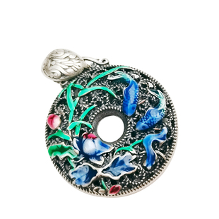 纯银10克鱼戏莲足银990男女吊坠复古国潮个性复古原创转运毛衣链