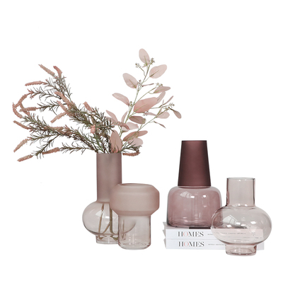 密度家居桃粉磨砂玻璃花瓶