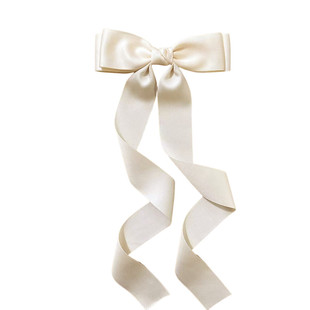 奶白色大蝴蝶结发夹发带后脑勺发饰弹簧夹仙美长飘带丝带少女头饰