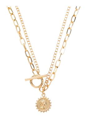 欧美双层金币女王项链锁骨链2022高级小众设计感手作学生情侣项圈
