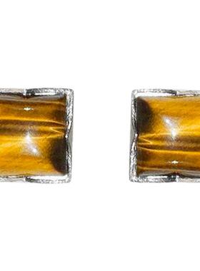 QURIOUSTONE 秋冬银饰天然虎眼石 情诗方糖耳钉925银个性小众设计