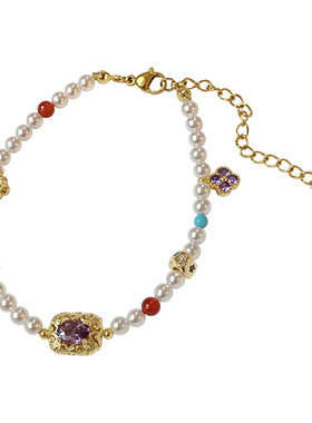 新中式珍珠手链女士多巴胺彩色串珠手串轻奢小众高级感手饰女新款