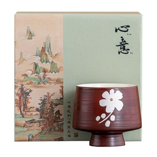 手绘山楂红陶瓷主人杯描银女士专用喝茶品茗大号单个泡茶杯子公杯