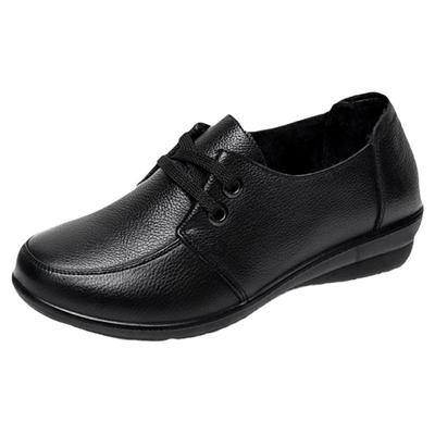 真皮工作鞋圆头系带黑色上班软底