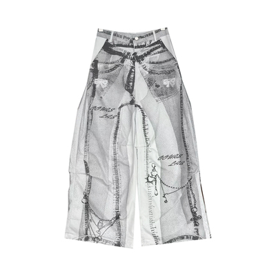 OOURSLAB3D牛仔印花阔腿裤