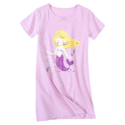 纯棉A类美人鱼印花女童短袖睡裙