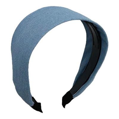 高级感蓝色牛仔宽边发箍简约