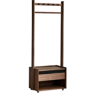 北美黑胡桃木挂衣架可移动实木衣帽架卧室落地家用复古风格带抽屉