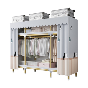 简易衣柜家用卧室布衣柜出租房用结实耐用组装简约现代全钢架衣橱