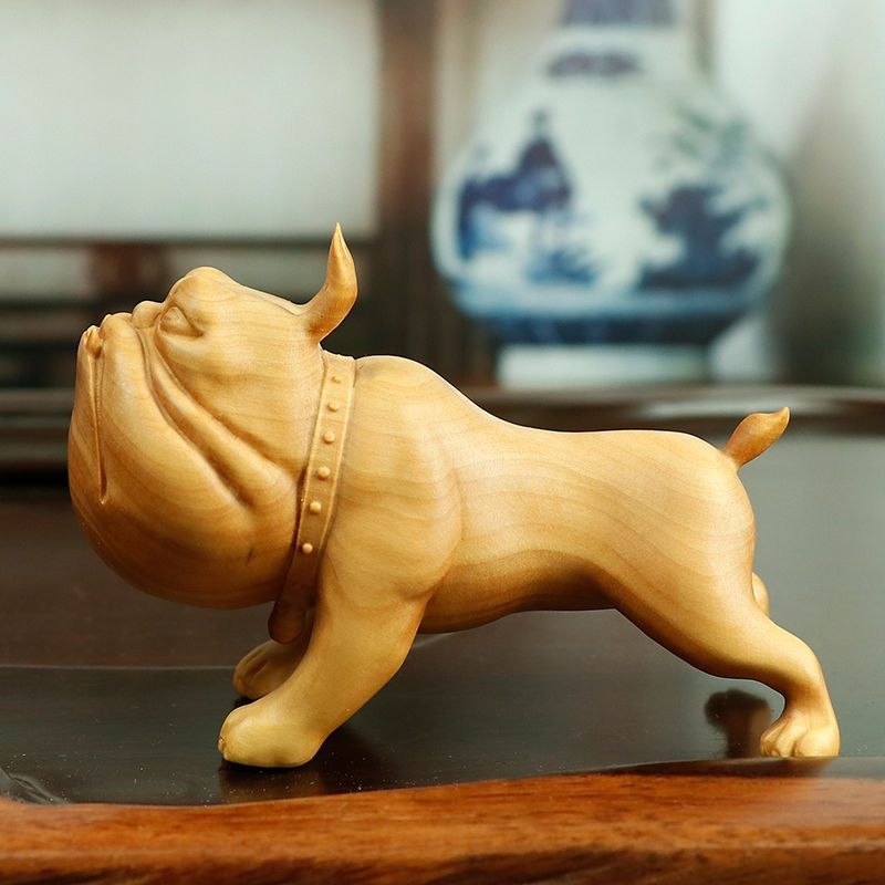 黄杨木雕实木雕刻动物把玩手把件工艺品生肖狗文玩摆件斗牛犬