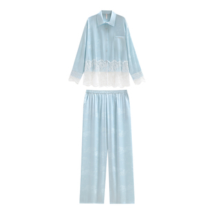 悦内睡衣女士秋季夏款冰丝长袖薄款家居服仿真丝绸高级感宽松套装