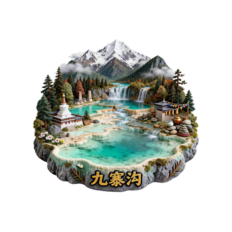 九寨沟金属浮雕磁吸冰箱贴新款