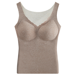 羊绒保暖背心内衣女带胸垫2025新款秋冬季加绒发热内搭打底衫上衣