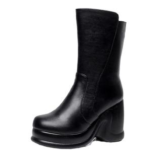 2026冬新款真皮女靴坡跟高跟中筒松糕厚底加厚绒里保暖雪地靴女鞋