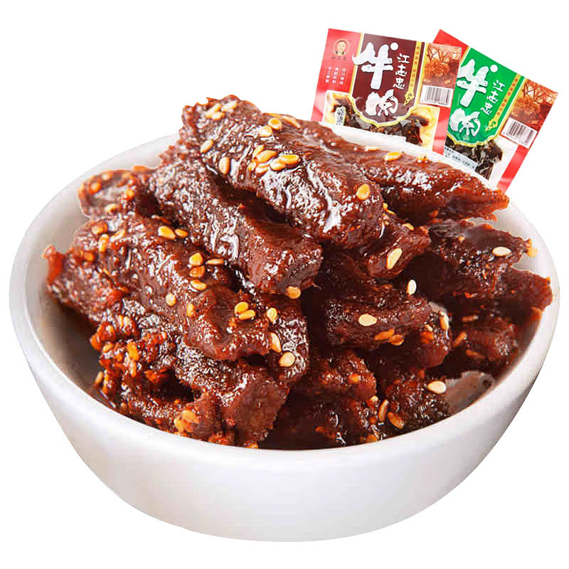 买3送1同款江志忠牛肉干五香麻辣藤椒味香辣零食50g四川特产小吃