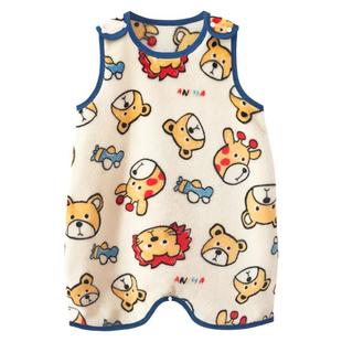 宝宝珊瑚绒睡袋背心式婴儿秋冬防踢被神器儿童无袖连体睡衣法兰绒